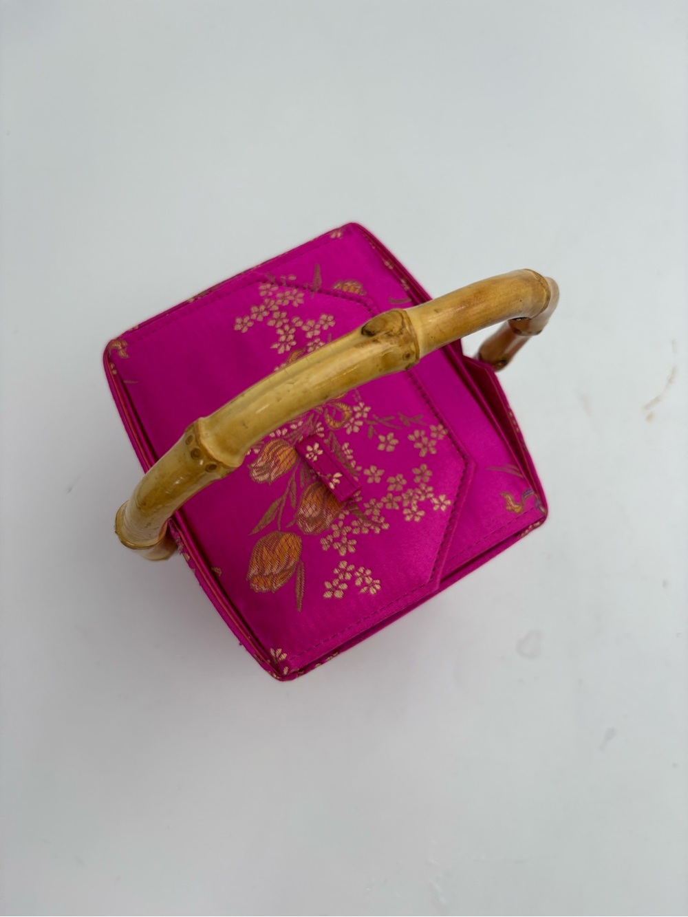 Vintage Tozai Hot Pink Satin Bamboo-Handle Chinese Take-Out Evening Bag - Picture 5 of 16